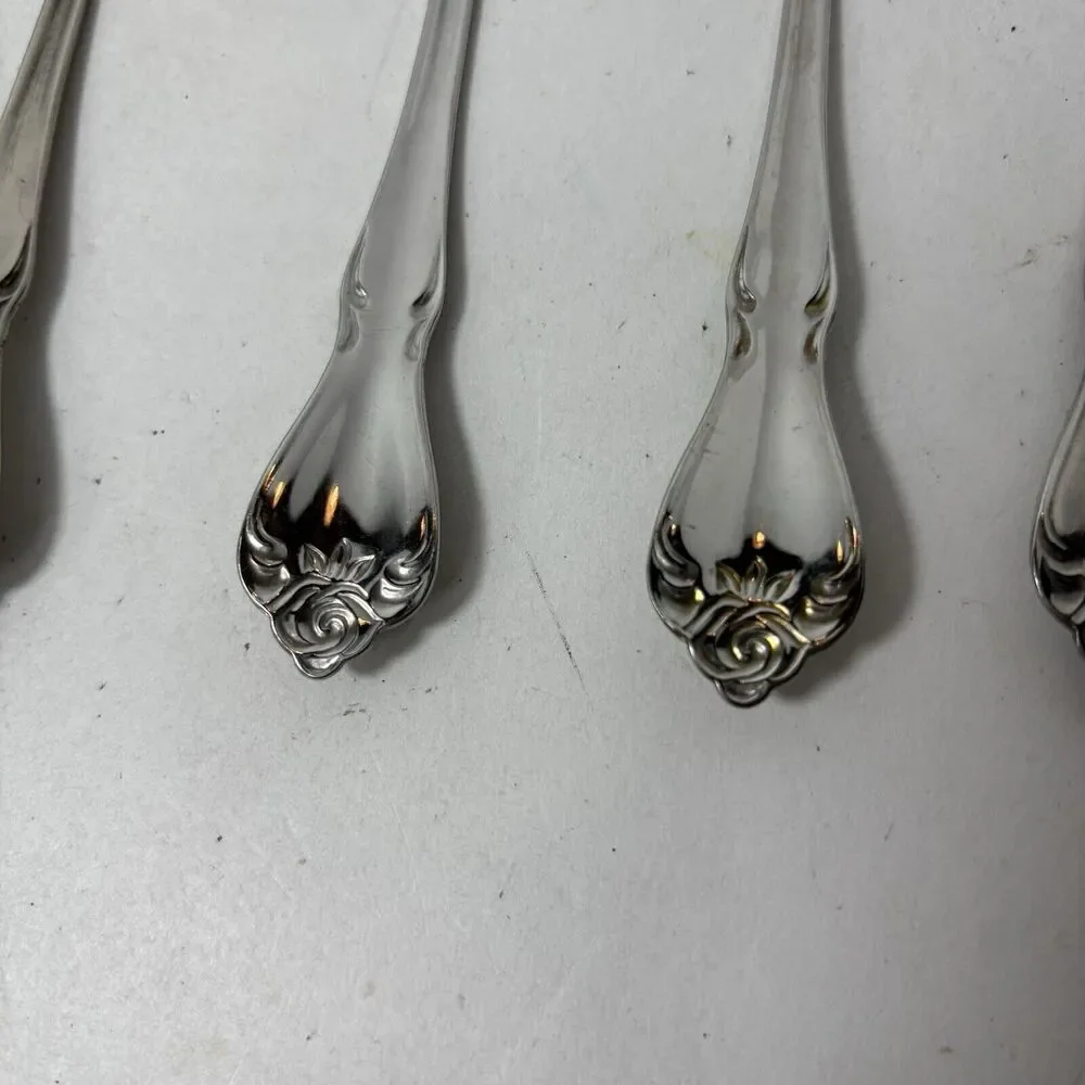 Oneida Flatware Spoons Arbor Rose True Rose Stainless 7 Place Soup &‎ 2 Tea D3